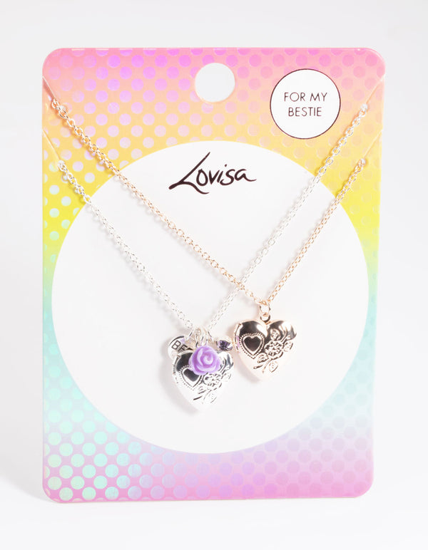 Kids Etched Heart Locket Necklace Pack