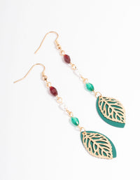 Gold Multi Bead & Leaf Drop Earrings - link has visual effect only
