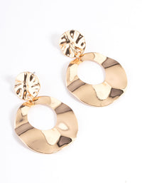 Gold Medium Thick Textured Drop Earrings - link has visual effect only