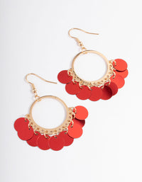 Red Open Circle Sequin Drop Earrings - link has visual effect only