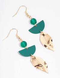 Gold Bead Geometric Leaf Drop Earrings - link has visual effect only