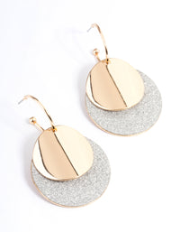 Gold Large Glitter Disc Huggie Earrings - link has visual effect only