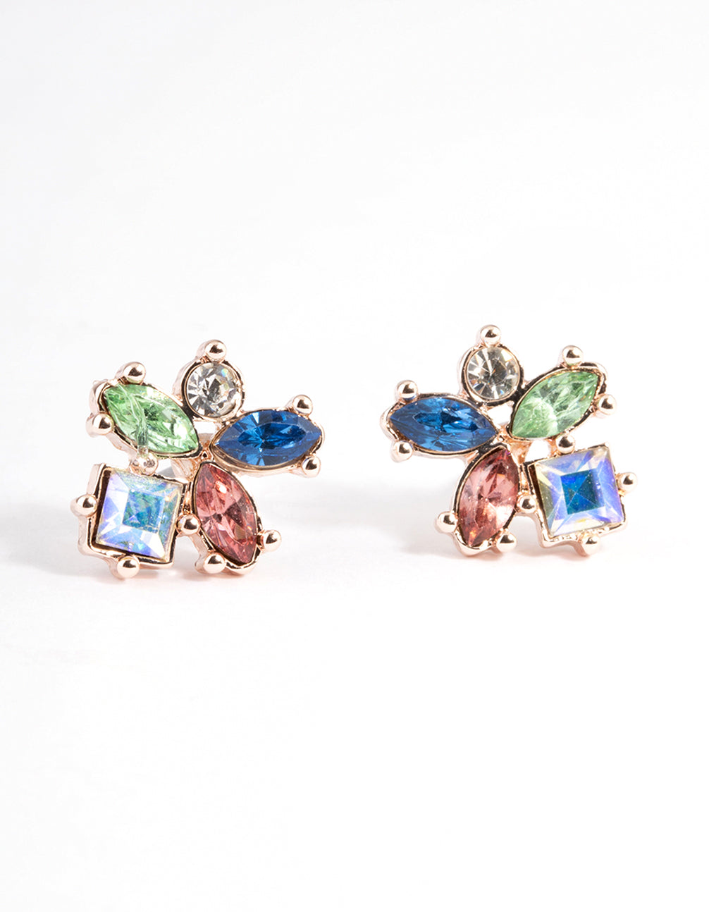 Rose Gold Multi Stone Cluster Stud Earrings