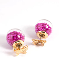 Gold Glass Purple Butterfly Sandwich Earrings - link has visual effect only