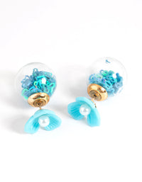 Glass Blue Flower Sandwich Earrings - link has visual effect only