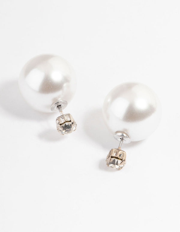 Silver Pearl & Diamante Sandwich Earrings