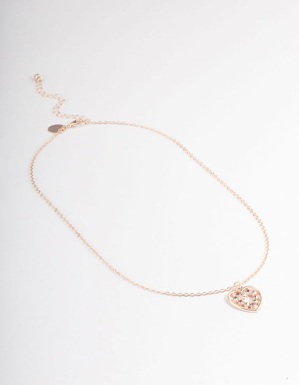 Rose Gold Multi Diamante Heart Necklace