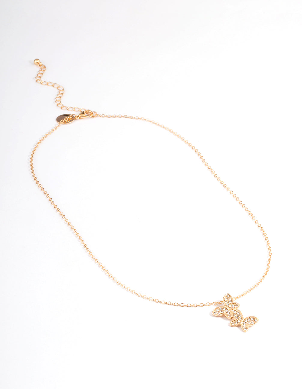 Gold Asymmetrical Diamante Butterfly Necklace