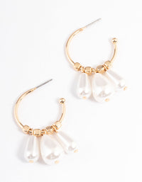 Gold Large Triple Pearl Hoop Earrings - link has visual effect only