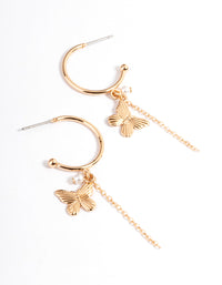 Gold Butterfly Chain Pearl Hoop Earrings - link has visual effect only