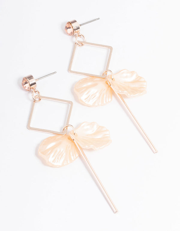 Rose Gold Square Petal & Stick Drop Earrings