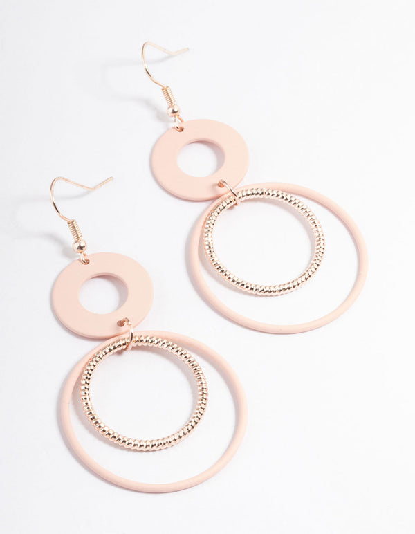 Rose Gold Multi Open Circle Drop Earrings