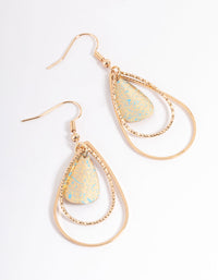 Gold Open Pear Splatter Drop Earrings - link has visual effect only