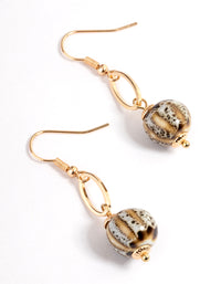 Gold Open Oval & Bead Drop Earrings - link has visual effect only