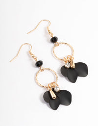 Black Open Circle Petal Drop Earrings - link has visual effect only