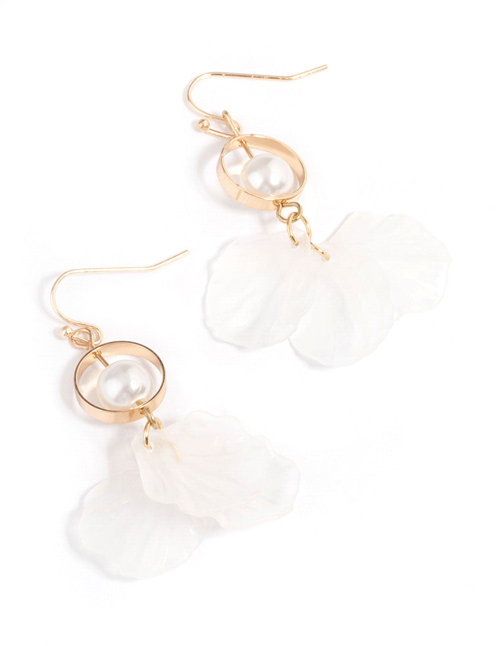 White Open Pearl & Petal Drop Earrings