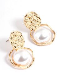 Gold Textured Open Pearl Drop Earrings - link has visual effect only