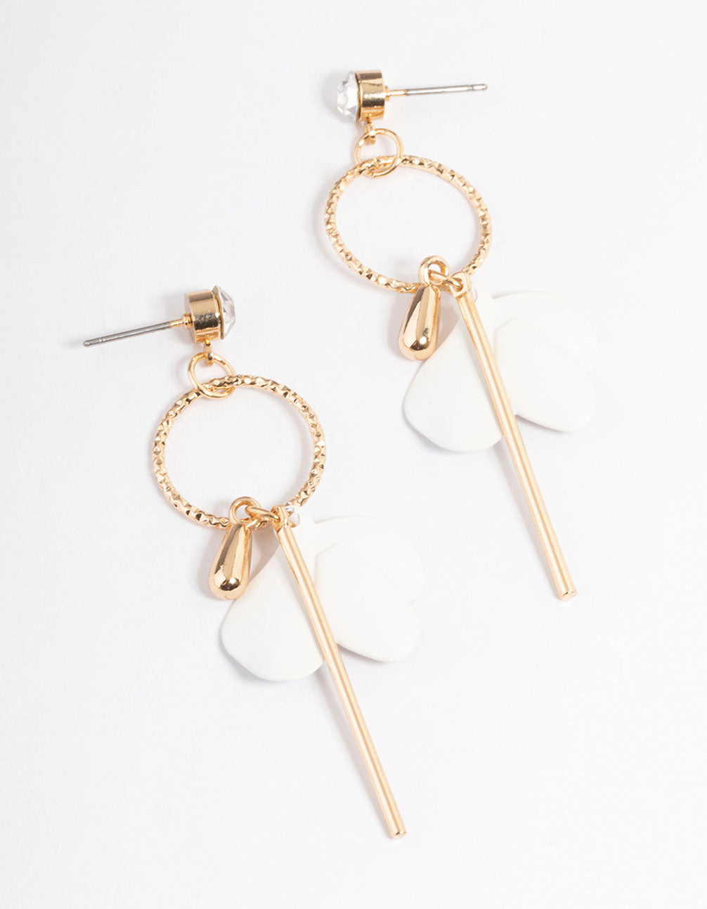 White Open Petal & Stick Drop Earrings