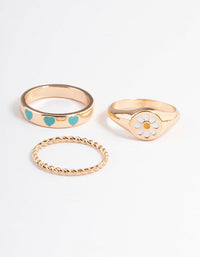 Gold Enamel Flower & Heart Ring Pack - link has visual effect only