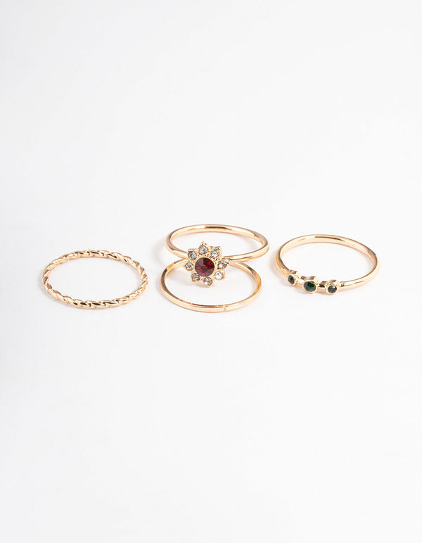 Gold Flower Set Stone 5-Pack Ring