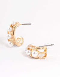 Gold Graduated Pearl Huggie Earrings - link has visual effect only