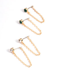 Gold Round Chain Front & Back Earrings Pack - link has visual effect only