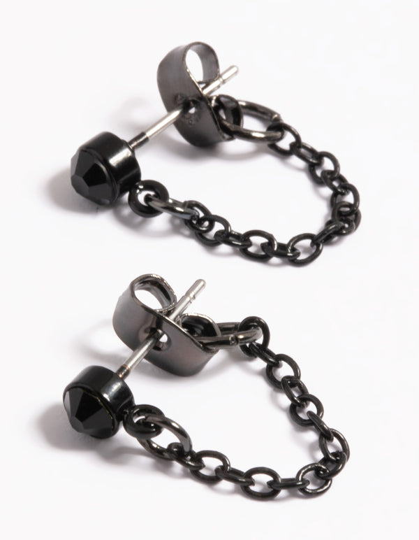 Black Crystal Chain Stud Earrings