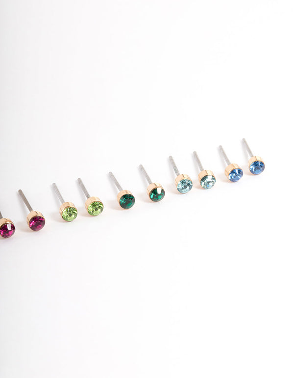 Gold Multi Diamante Mini Earrings 8-Pack