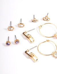 Gold Diamante Chain Link Earrings 8-Pack - link has visual effect only