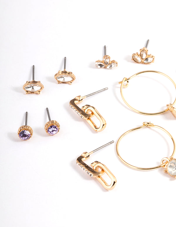 Gold Diamante Chain Link Earrings 8-Pack