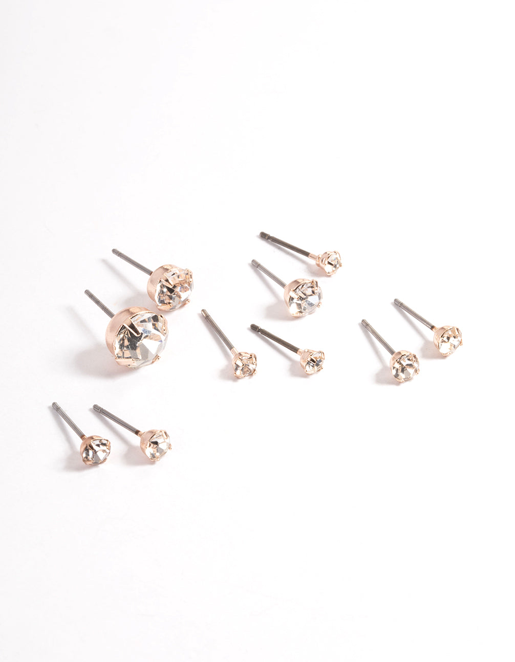 Rose Gold Classic Diamante Stud Stack Earrings