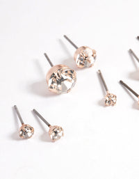 Rose Gold Classic Diamante Stud Stack Earrings - link has visual effect only