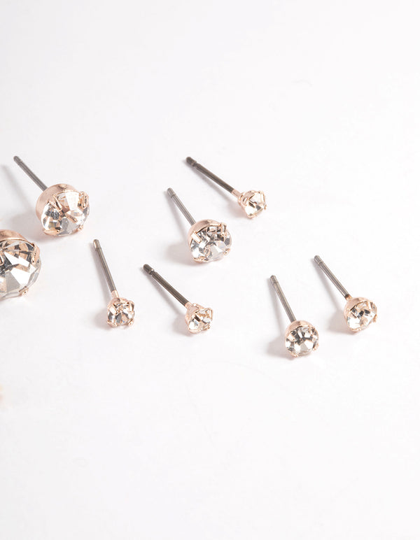 Rose Gold Classic Diamante Stud Stack Earrings