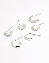 Silver Plain & Diamante Hoop Stack Earrings - link has visual effect only