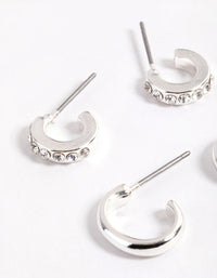 Silver Plain & Diamante Hoop Stack Earrings - link has visual effect only