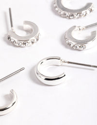 Silver Plain & Diamante Hoop Stack Earrings - link has visual effect only