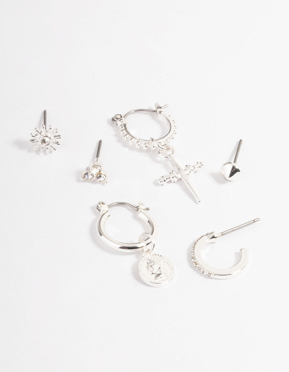 Silver Dagger & Coin Stack Earrings