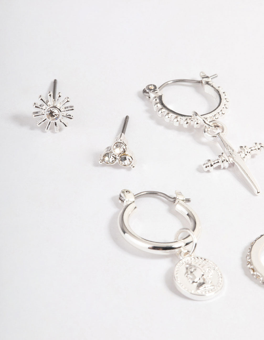 Silver Dagger & Coin Stack Earrings