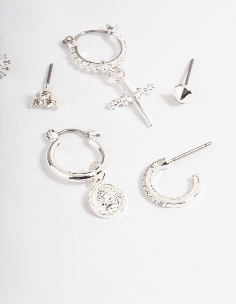 Silver Dagger & Coin Stack Earrings