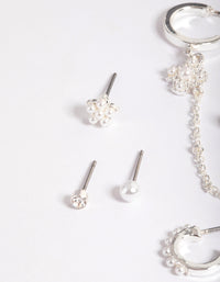 Silver Halo Pearl & Diamante Stack Earrings - link has visual effect only