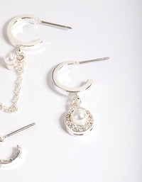 Silver Halo Pearl & Diamante Stack Earrings - link has visual effect only
