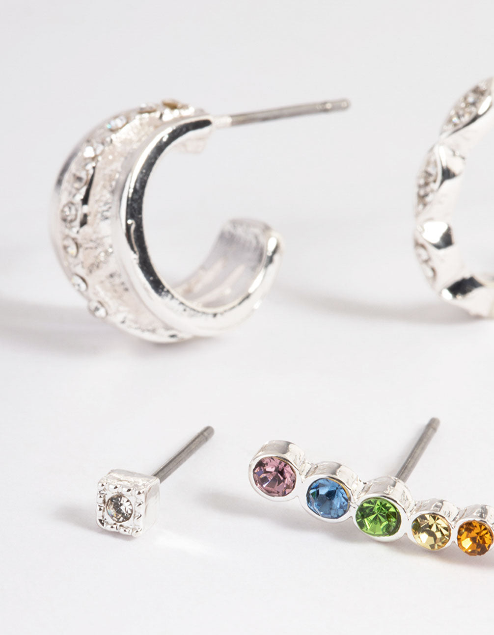 Silver Diamante Crawler Stack Earrings