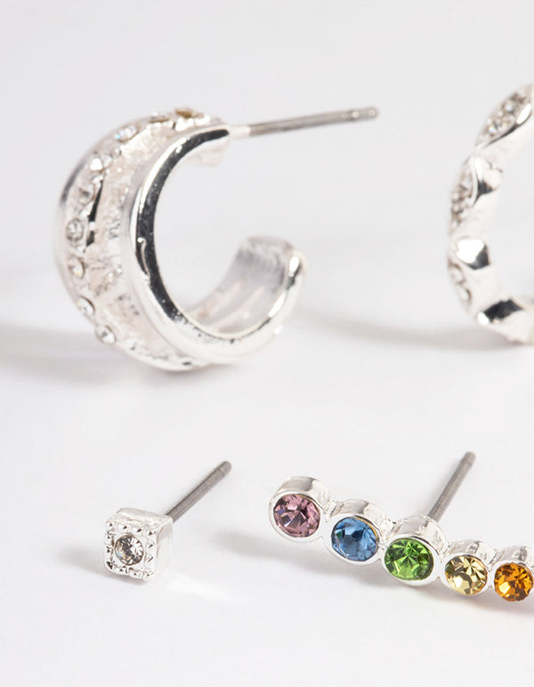 Silver Diamante Crawler Stack Earrings