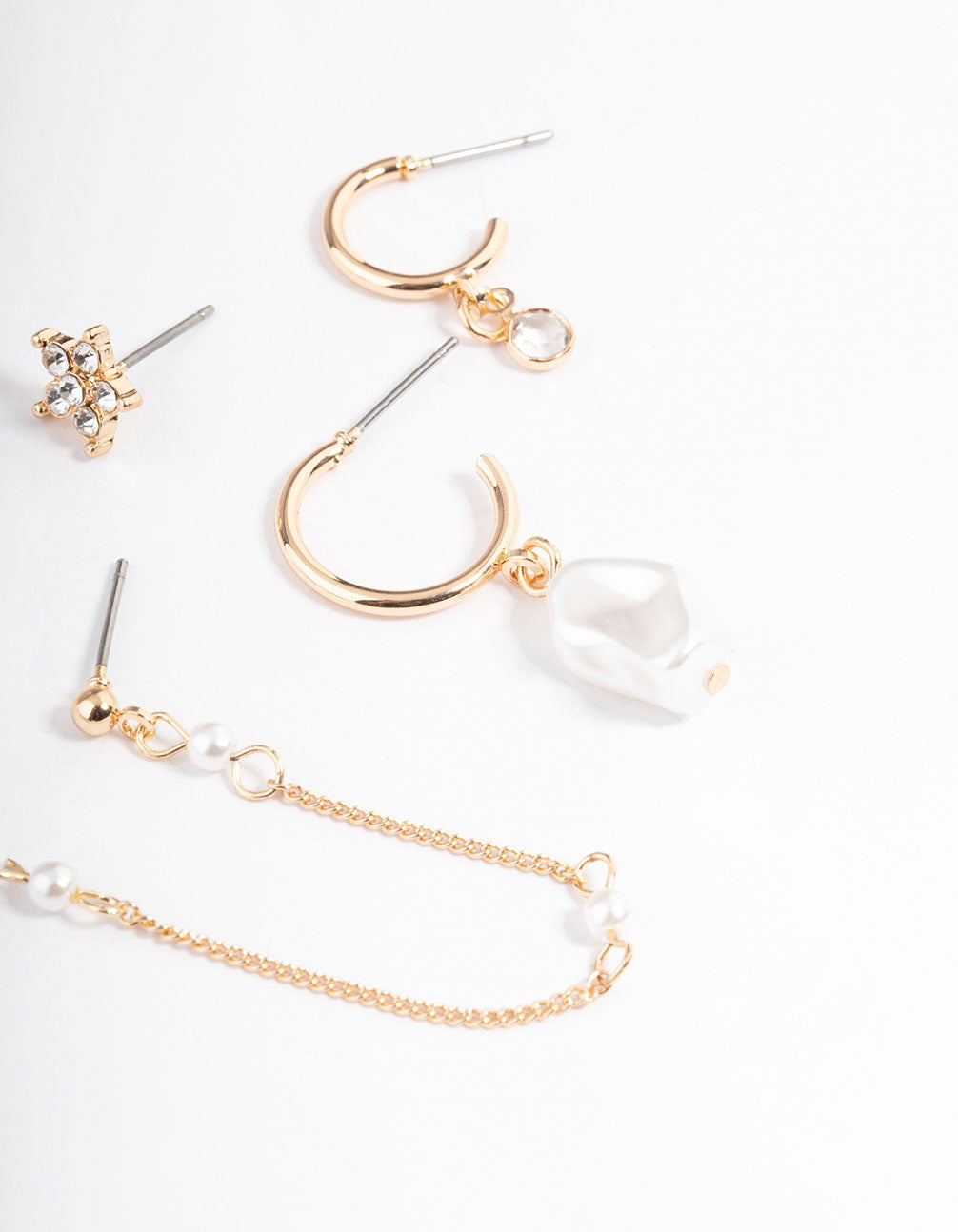 Gold Pearl & Diamante Flower Stack Earrings