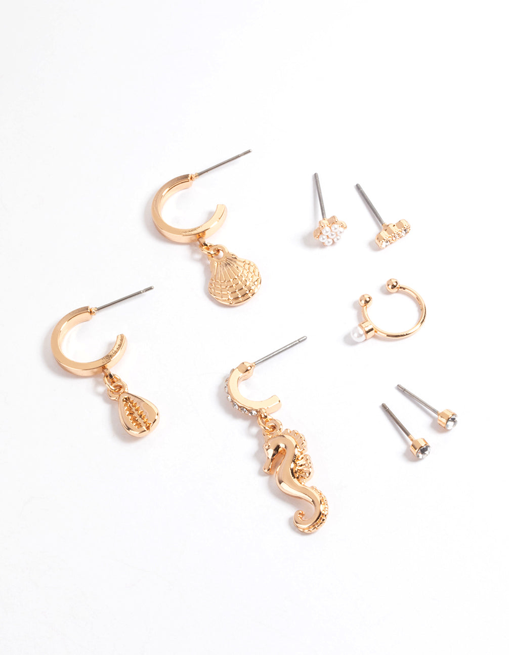 Gold Sea Pearl & Diamante Stack Earrings
