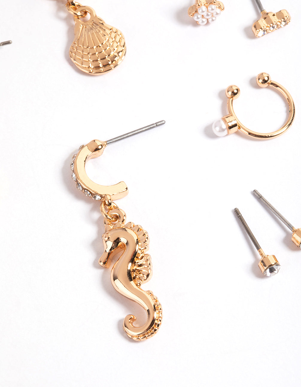 Gold Sea Pearl & Diamante Stack Earrings
