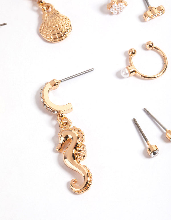Gold Sea Pearl & Diamante Stack Earrings