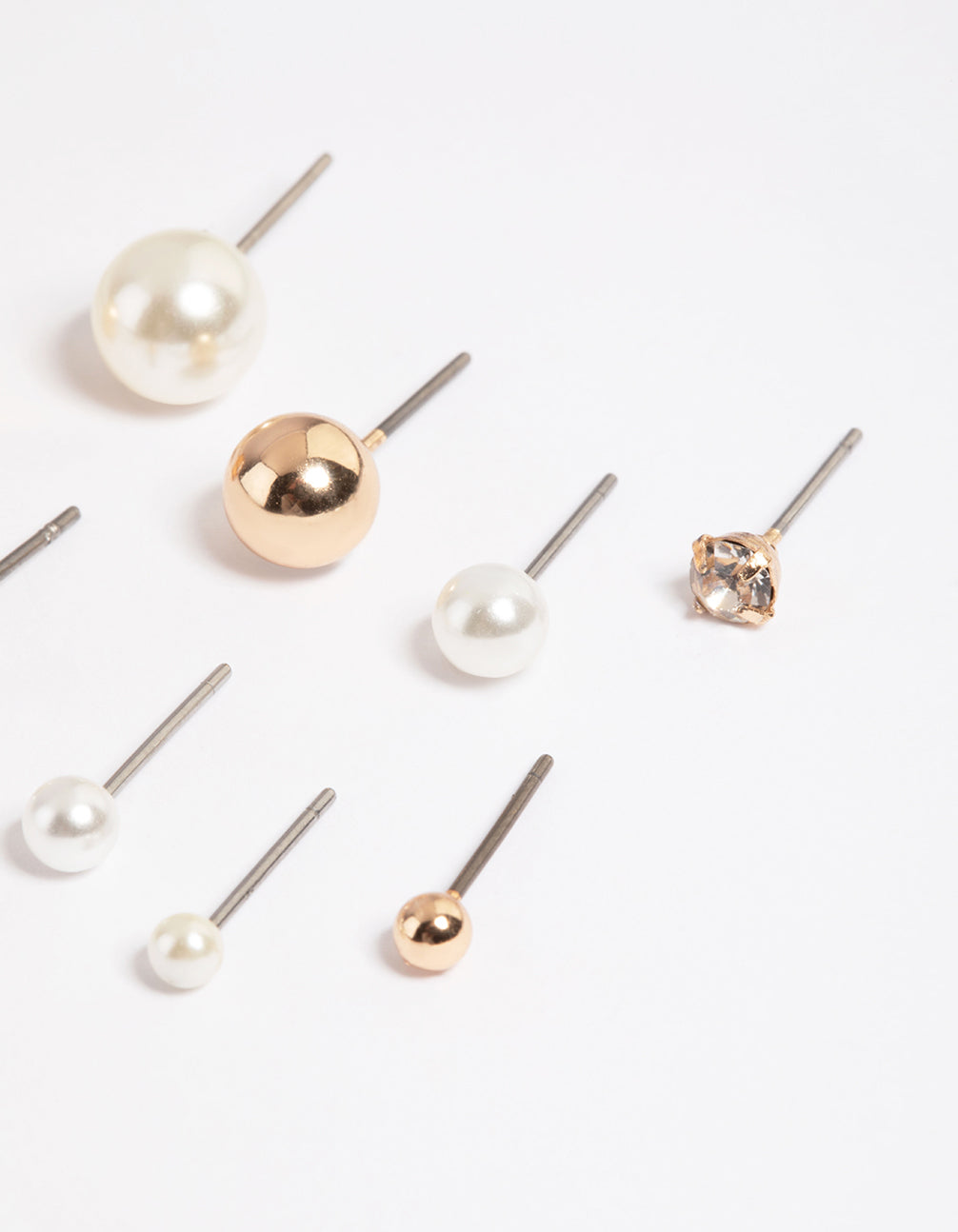 Gold Mixed Diamante & Pearl Stud Stack Earrings