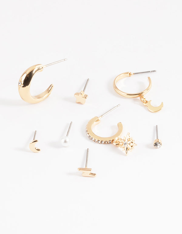 Gold Classic Celestial Stack Earrings