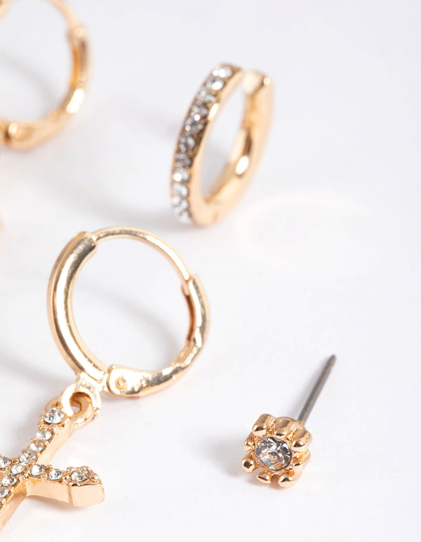 Gold Multi Cross Stack Earrings